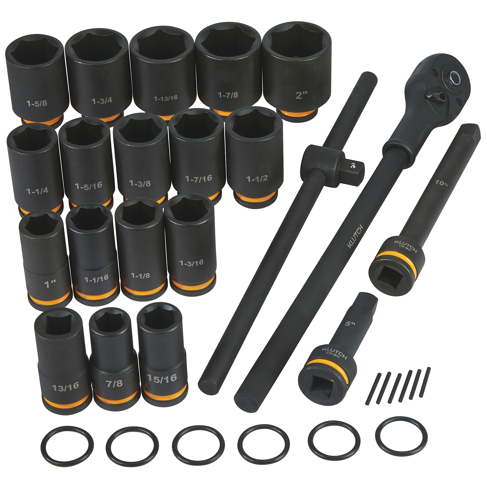 Klutch 3/4in.-Drive Impact Ratchet Socket Set, Chrome Molybdenum, 21-Pc.